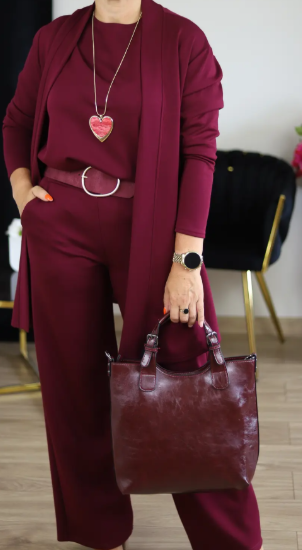 Set di 3 pezzi elegante composto da un cardigan lungo, una maglietta e pantaloni